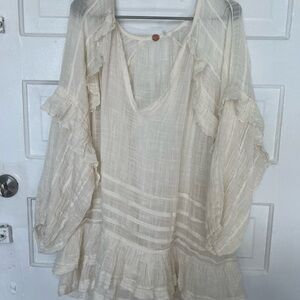 Free People Cream Ruffled Blouse